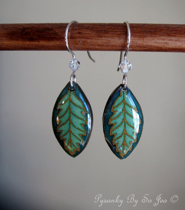 Little Green Leaf Earrings Pysanky Jewelry by So Jeo